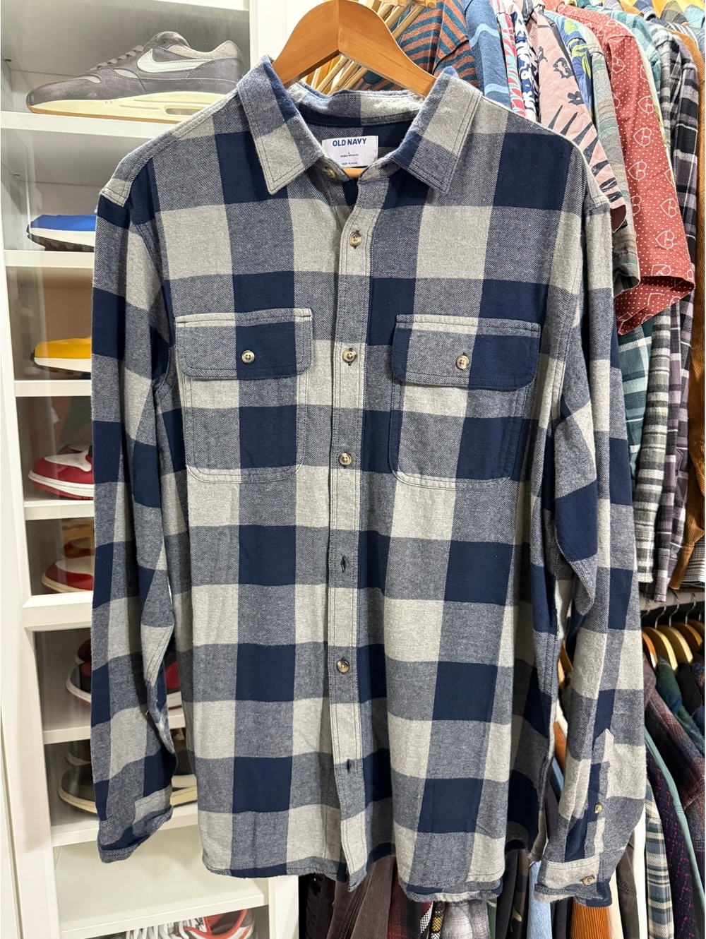 Old Navy Men's Plaid Button Down Double Brushed Flannel